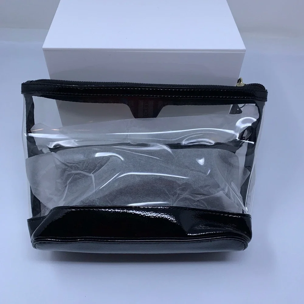 Victoria's Secret Women OS Black Clear Patent Trim Logo Cosmetic Makeup Bag NWT